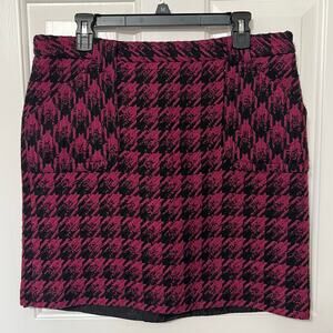 Ann Taylor Chic Magenta Pink Black Houndstooth Tweed Preppy Academia Mini Skirt